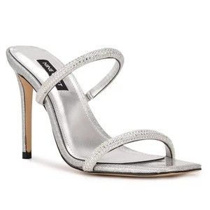 Nine West Women's Zarleen 2 Silver Jeweled Rhinestone Dress Sandals Heels 7.5